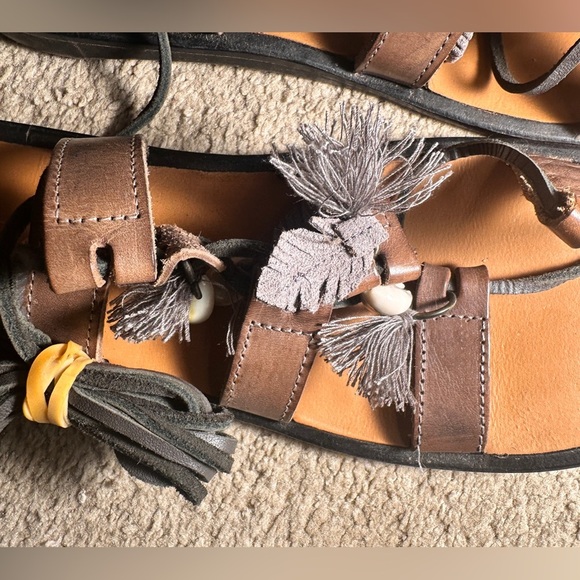 Rare Free People Boho Wind Swept Lace Up leather gladiator wedding Sandals Sz9.5 - Picture 3 of 8